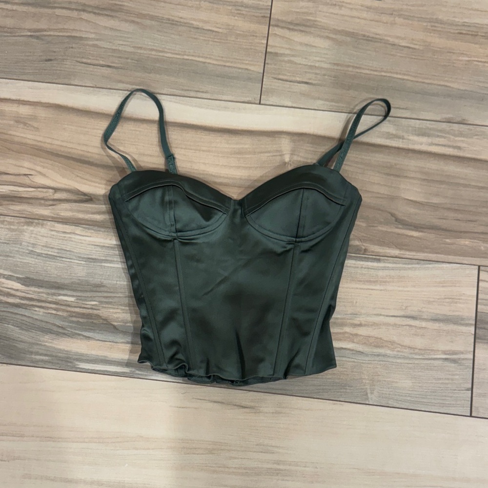 Aritzia Women’s Wilfred Gallery Green Satin Like Corset Top | 00